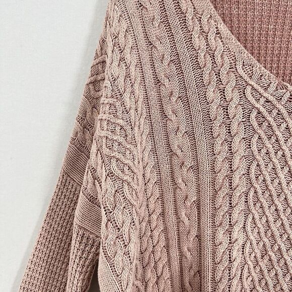 By Together Rib Slouchy V Neck Cable Knit Sweater Women’s Size M/L Pink - Picture 4 of 12
